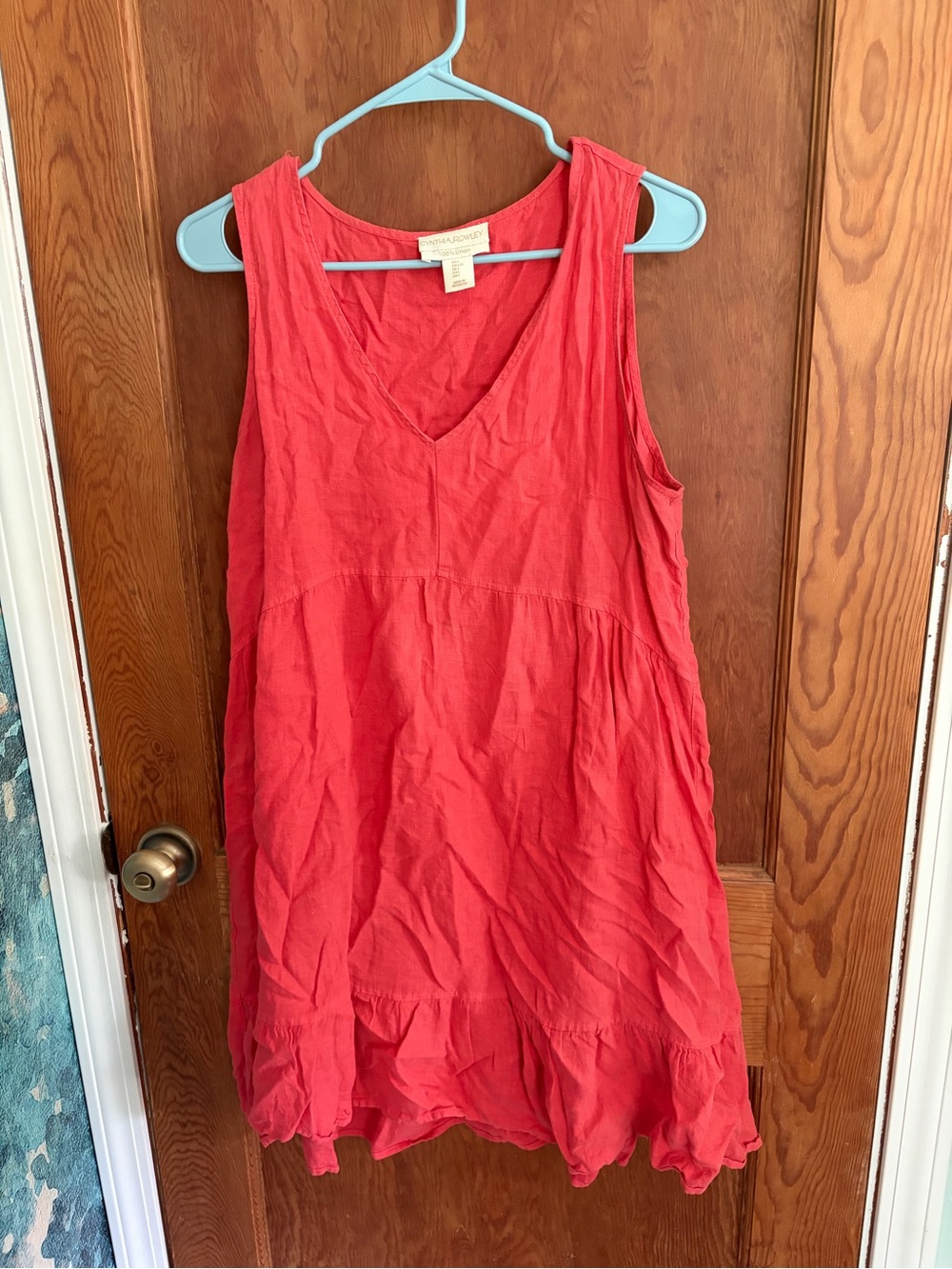 Cynthia Rowley Coral-Red Linen V-Neck Dress